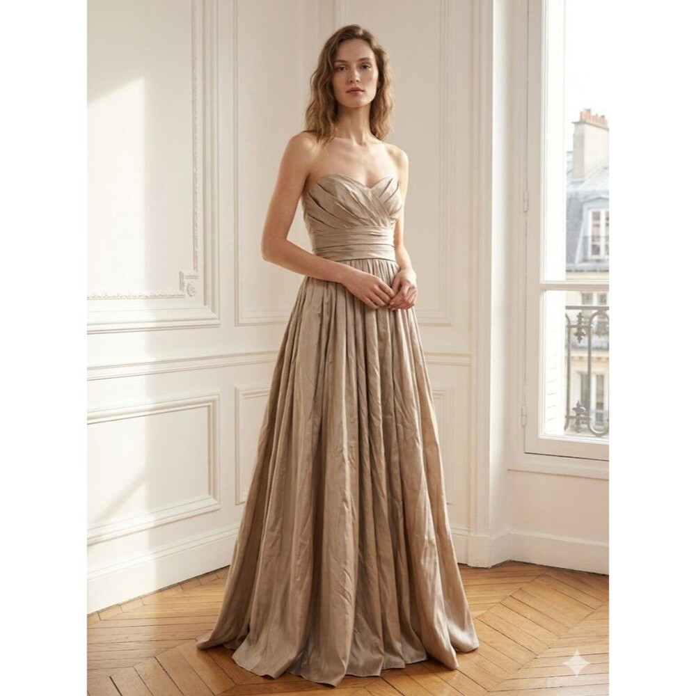 Watters & Watters Strapless Satin Evening Gown in Champagne Sz 18